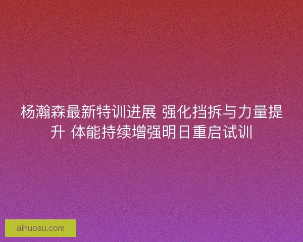 杨瀚森最新特训进展 强化挡拆与力量提升 体能持续增强明日重启试训